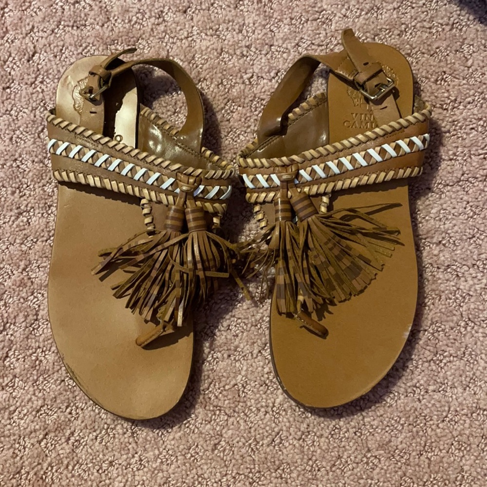 vince camuto nude fringe sandals